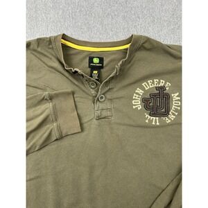 John Deere Mens XL Green‎ Henley Long Sleeve Shirt Moline Illinois Logo